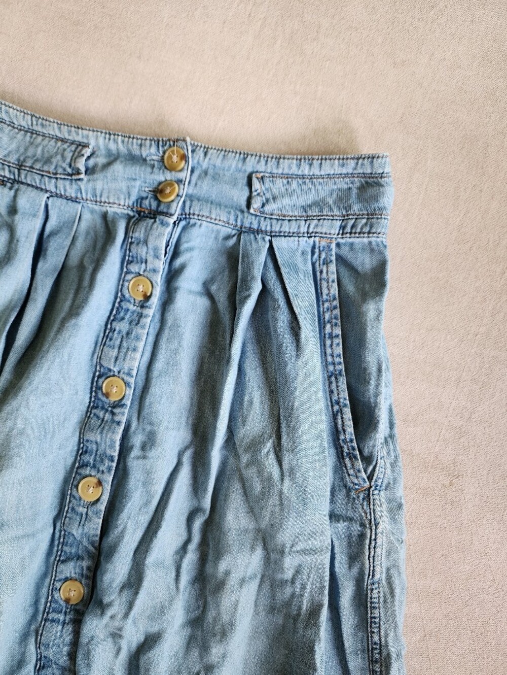 GAP Cotton Light Blue Button-Front Denim Midi Skirt - Picture 2 of 3